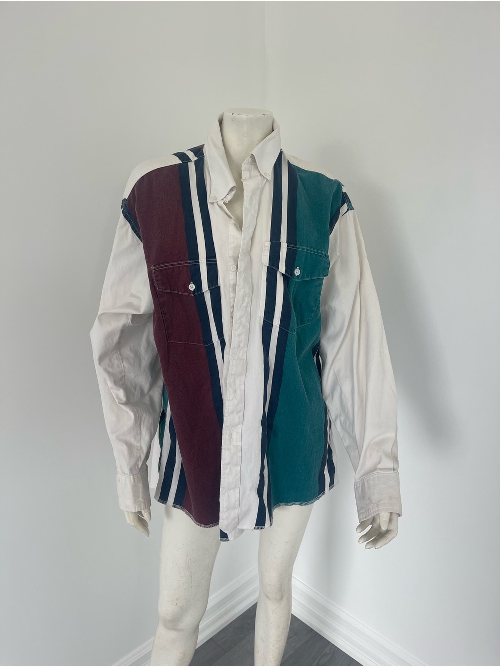 Wrangler Colorblock Stripe Shirt Jacket - White, Teal & Burgundy